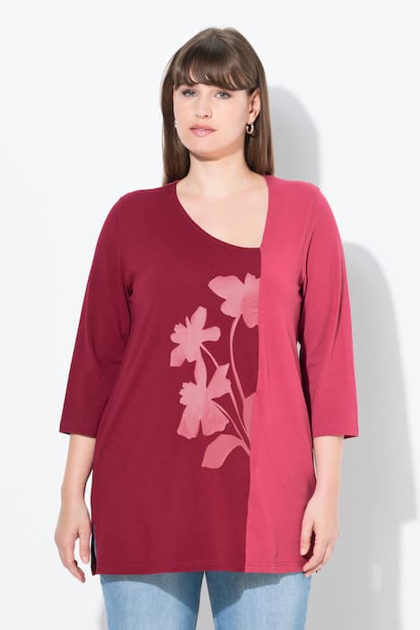 Shirt, Blüten, V-Ausschnitt, 3/4-Arm, Biobaumwolle