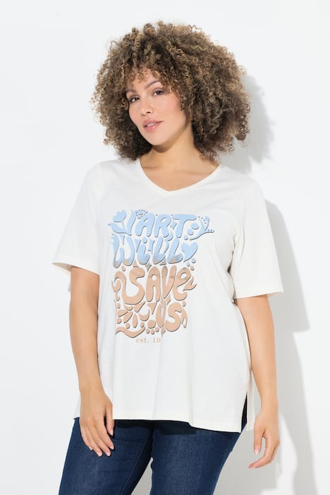 T-Shirt, Schriftmotiv, Classic, V-Ausschnitt, Halbarm