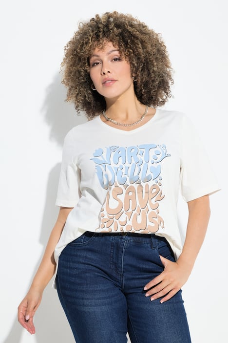 T-Shirt, Schriftmotiv, Classic, V-Ausschnitt, Halbarm