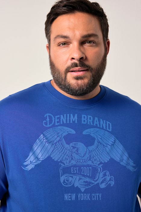 Men+ T-shirt Buik-Fit, korte mouwen, print op de borst, tot 8XL