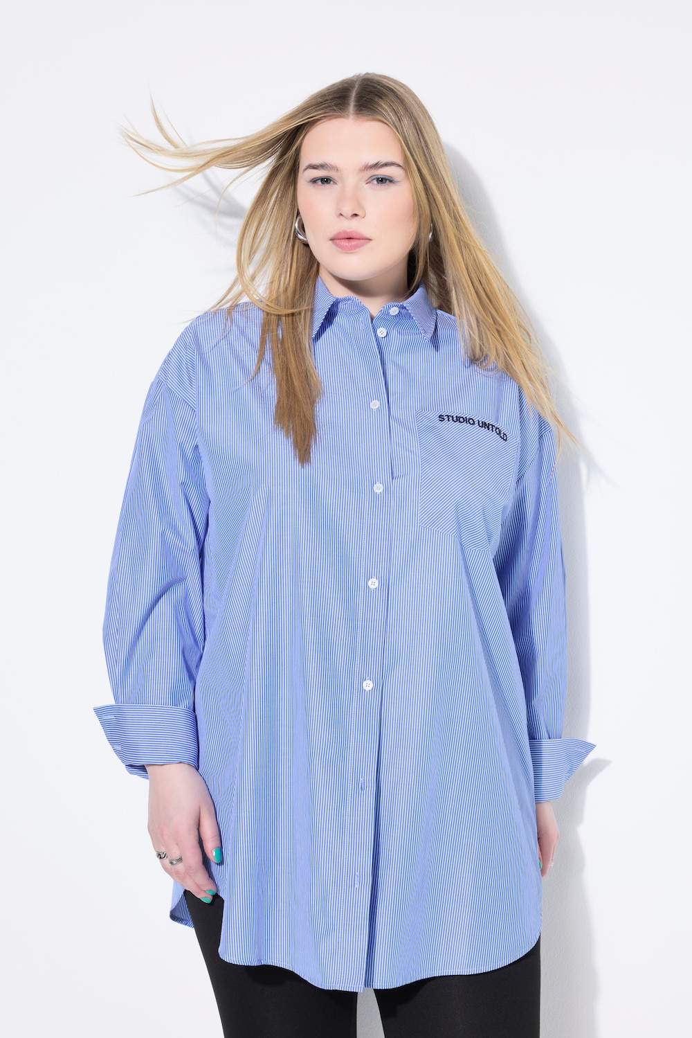 Große Größen Hemdbluse, Damen, blau, Größe: 42/44, Polyester/Baumwolle, Studio Untold