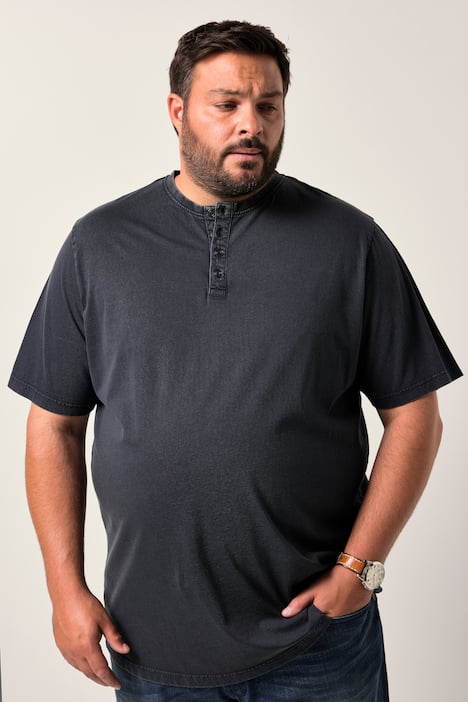 Men+ Henley, korte mouwen, hals met knoopsluiting, vintage look, tot 8XL