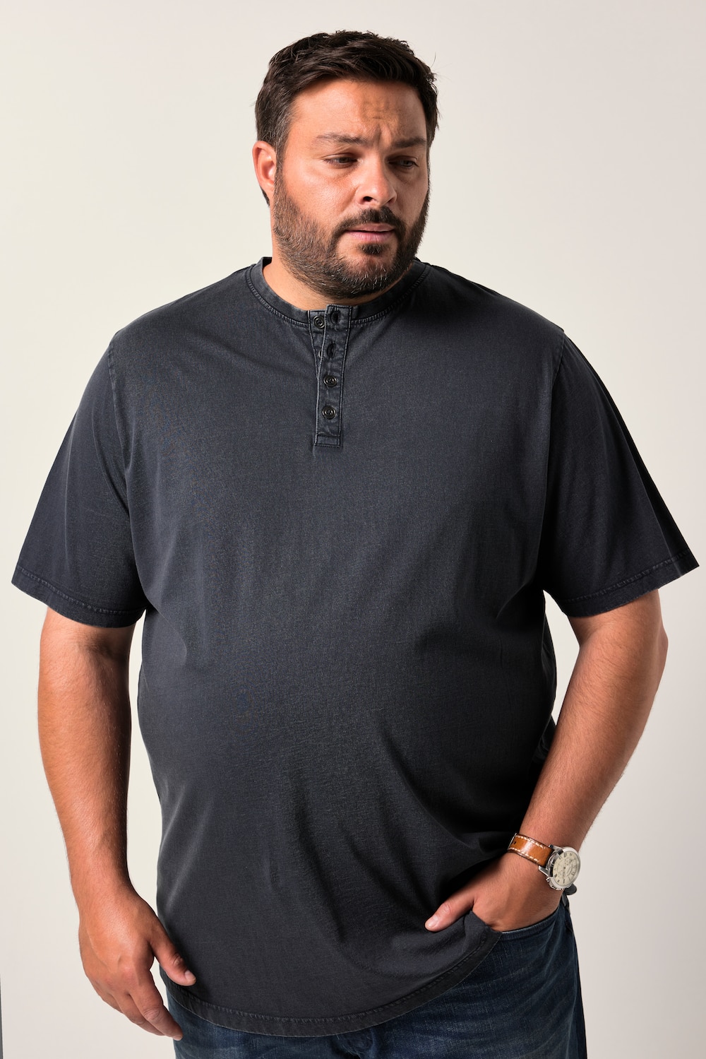 Men+ Henley, korte mouwen, hals met knoopsluiting, vintage look, tot 8XL