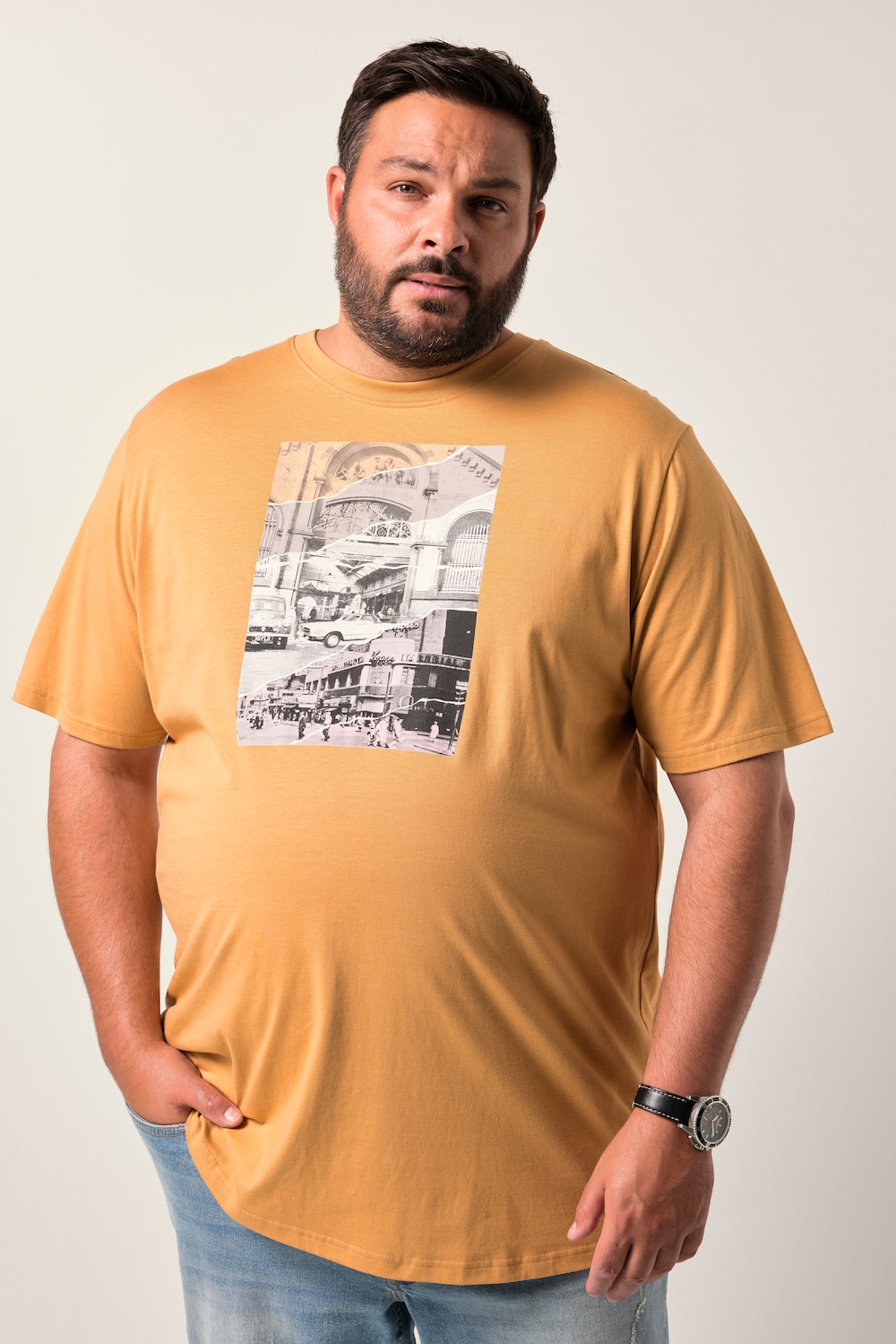 Men+ T-Shirt, Halbarm, Brustprint, bis 8 XL