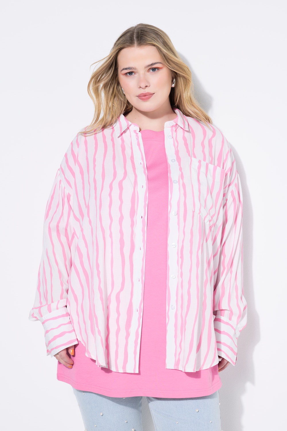 Hemdbluse, oversized, Streifen