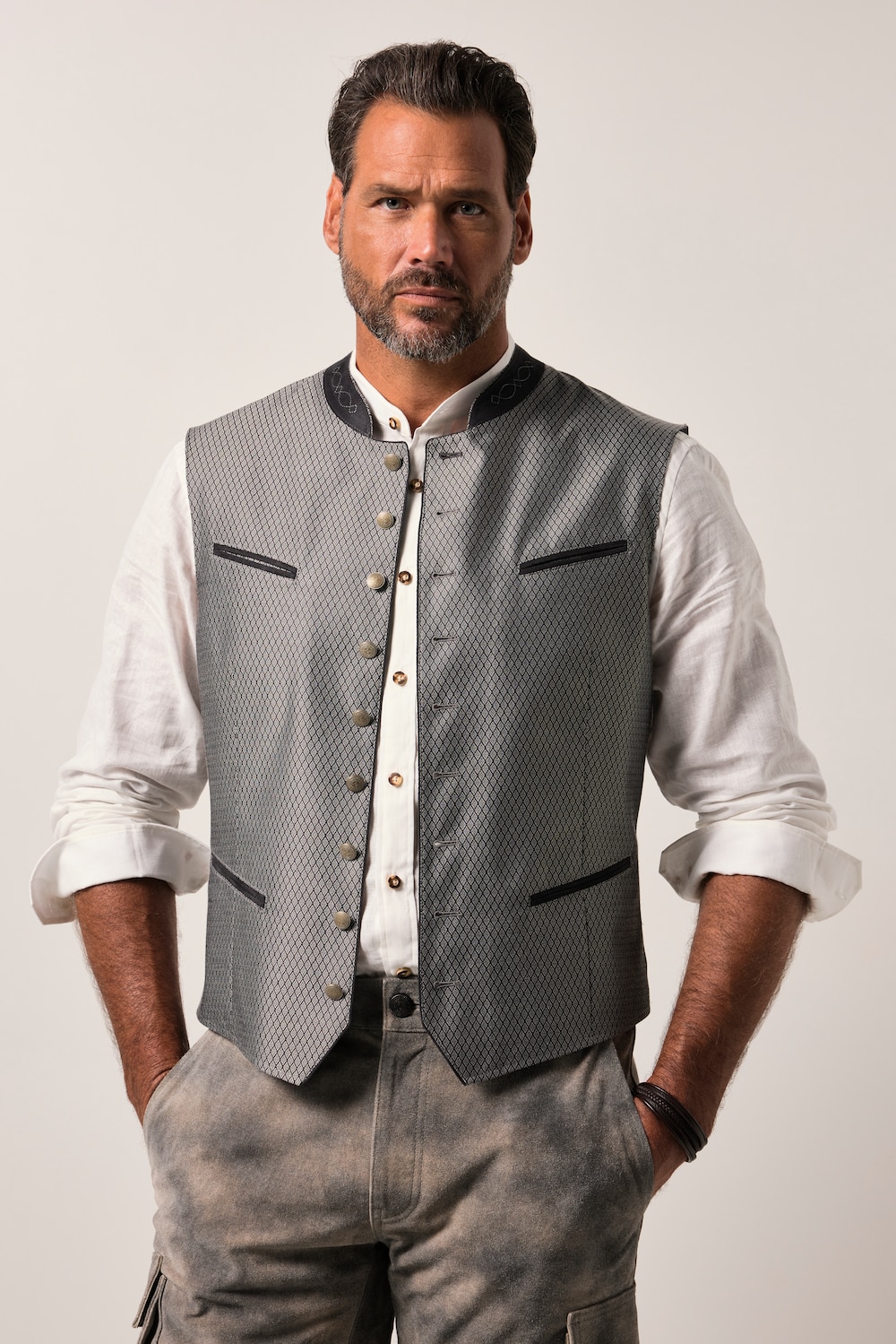 JP1880 vest, traditioneel, opstaande kraag, borduursel, tot maat 72