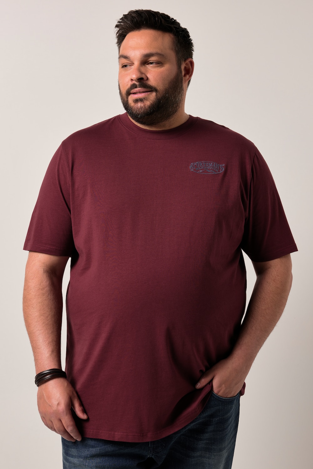 Men+ T-shirt, korte mouwen, borduursel op de borst, tot 8XL