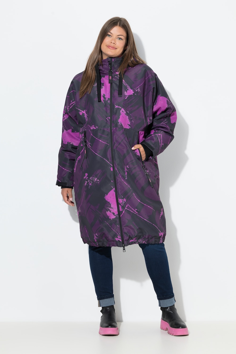 Große Größen Funktionsmantel mit Druck , Damen, schwarz, Größe: 56/58, Polyester, LAURASON