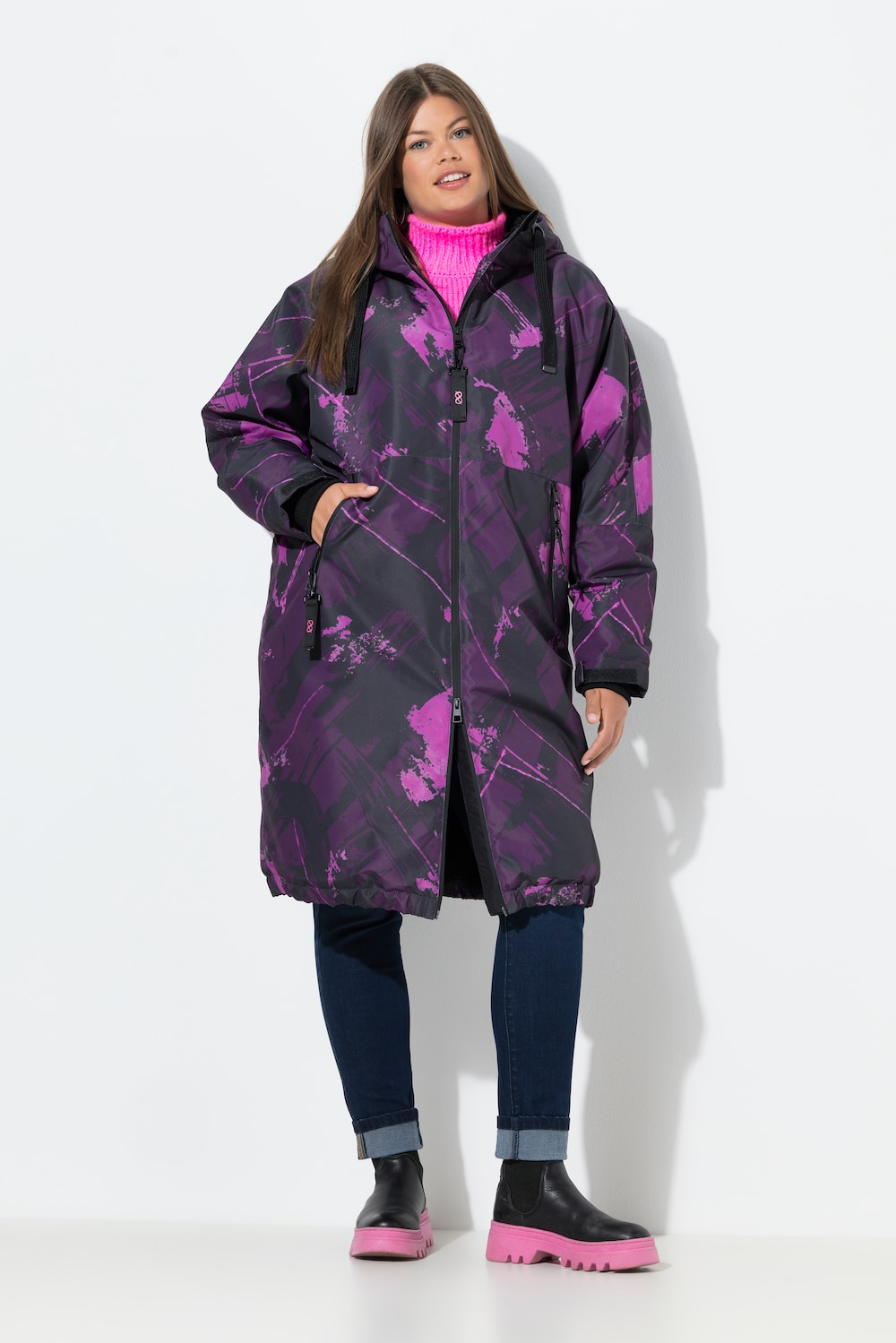 Funksjonell jakke med trykk, oversized, teddyfôr, hette,