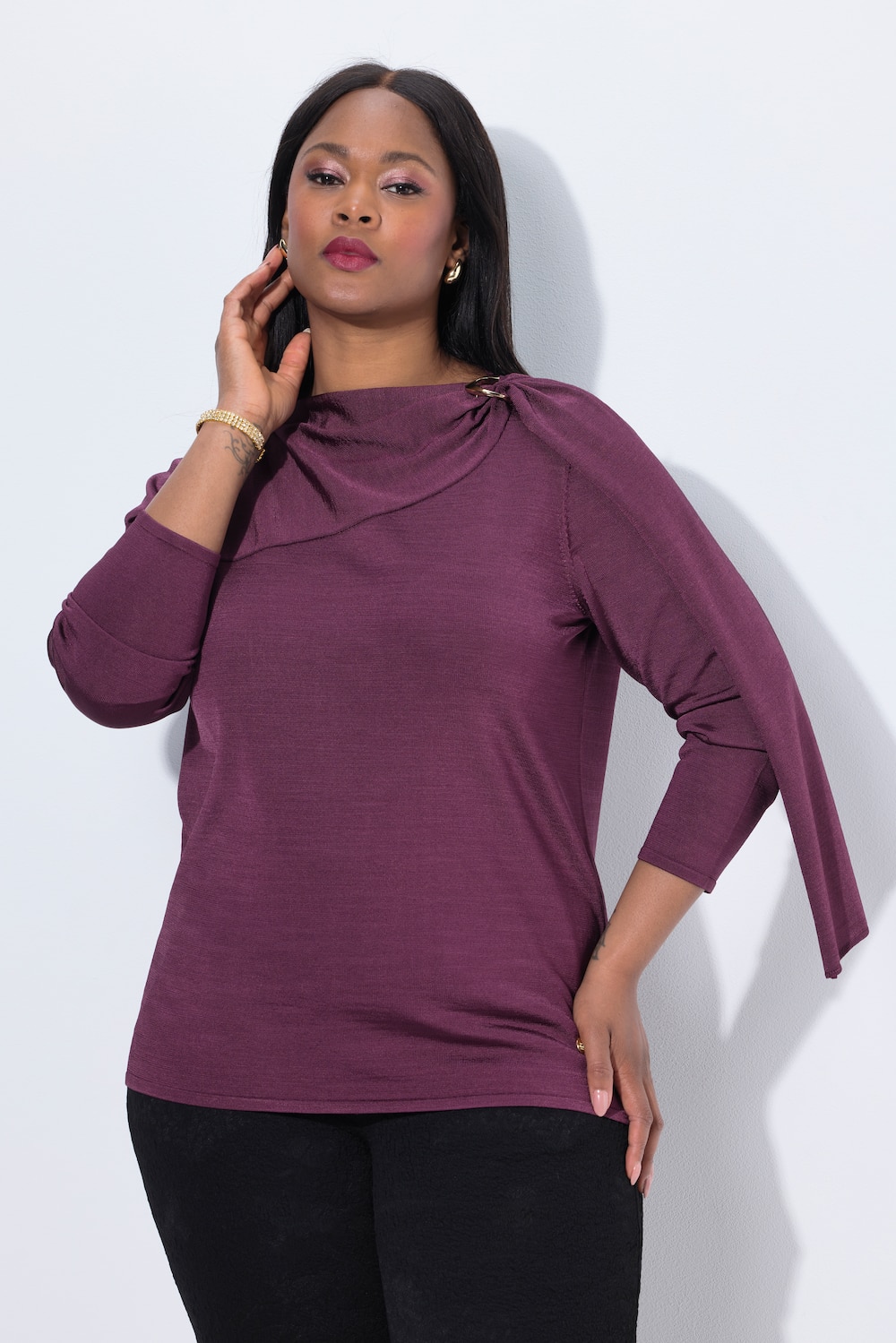 Pullover, Zierschnalle, Schal, Rundhals, Langarm