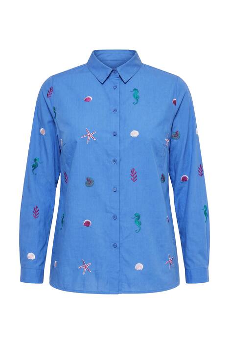 Košilová halenka, Boxy střih, výšivka moře