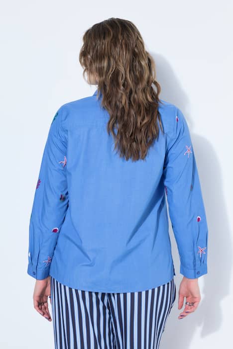 Overhemdblouse, boxy shape, borduursel met zeemotief