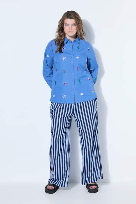 Overhemdblouse, boxy shape, borduursel met zeemotief