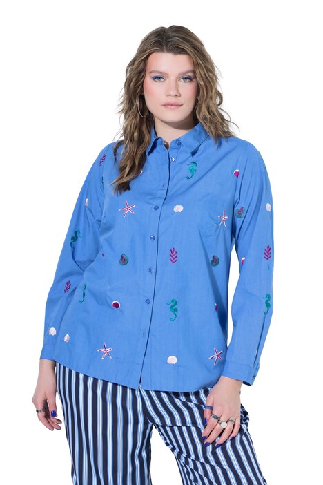 Košilová halenka, Boxy střih, výšivka moře