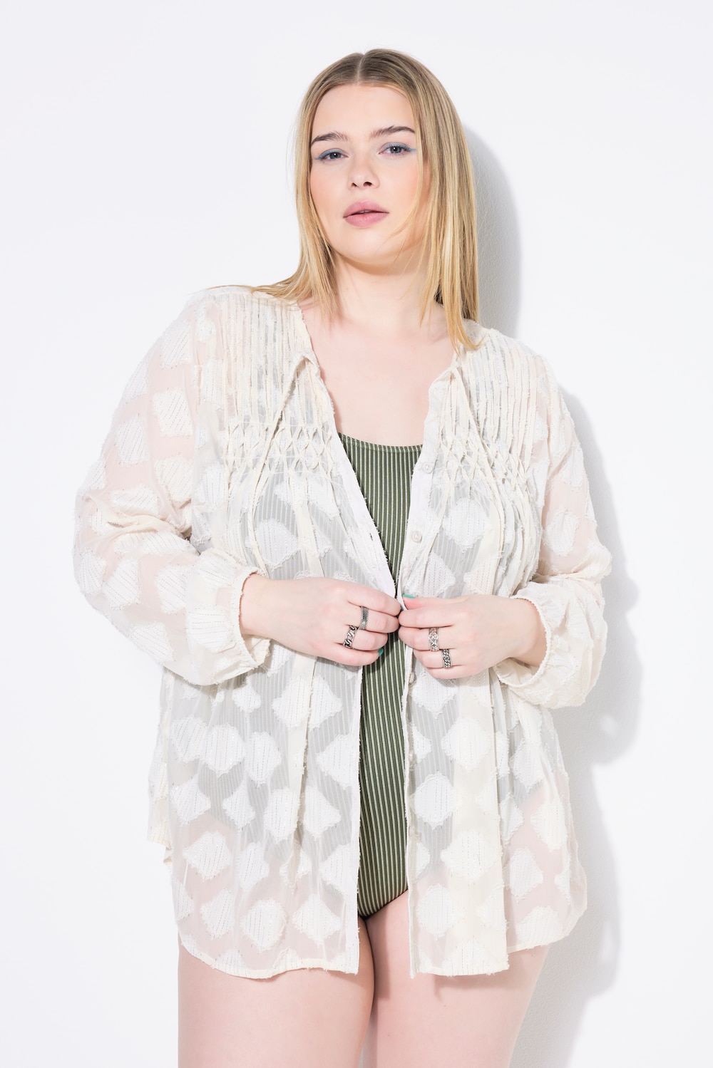 Bluse, Loose Shape, Glittermuster, Zierbiesen