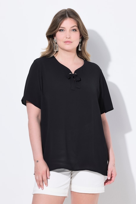 Blusenshirt, A-Linie, Bindeband am Ausschnitt