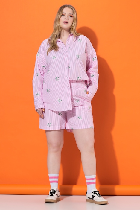 Shorts, Wide Legs, Streifen, Flower-Stickerei