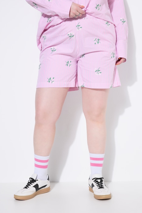 Shorts, Wide Legs, Streifen, Flower-Stickerei