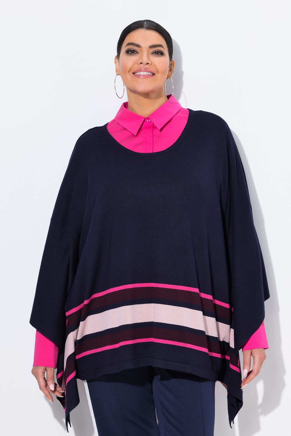 Große Größen Strick-Cape, Damen, blau, Größe: 2=50-56, Viskose/Polyester, Ulla Popken