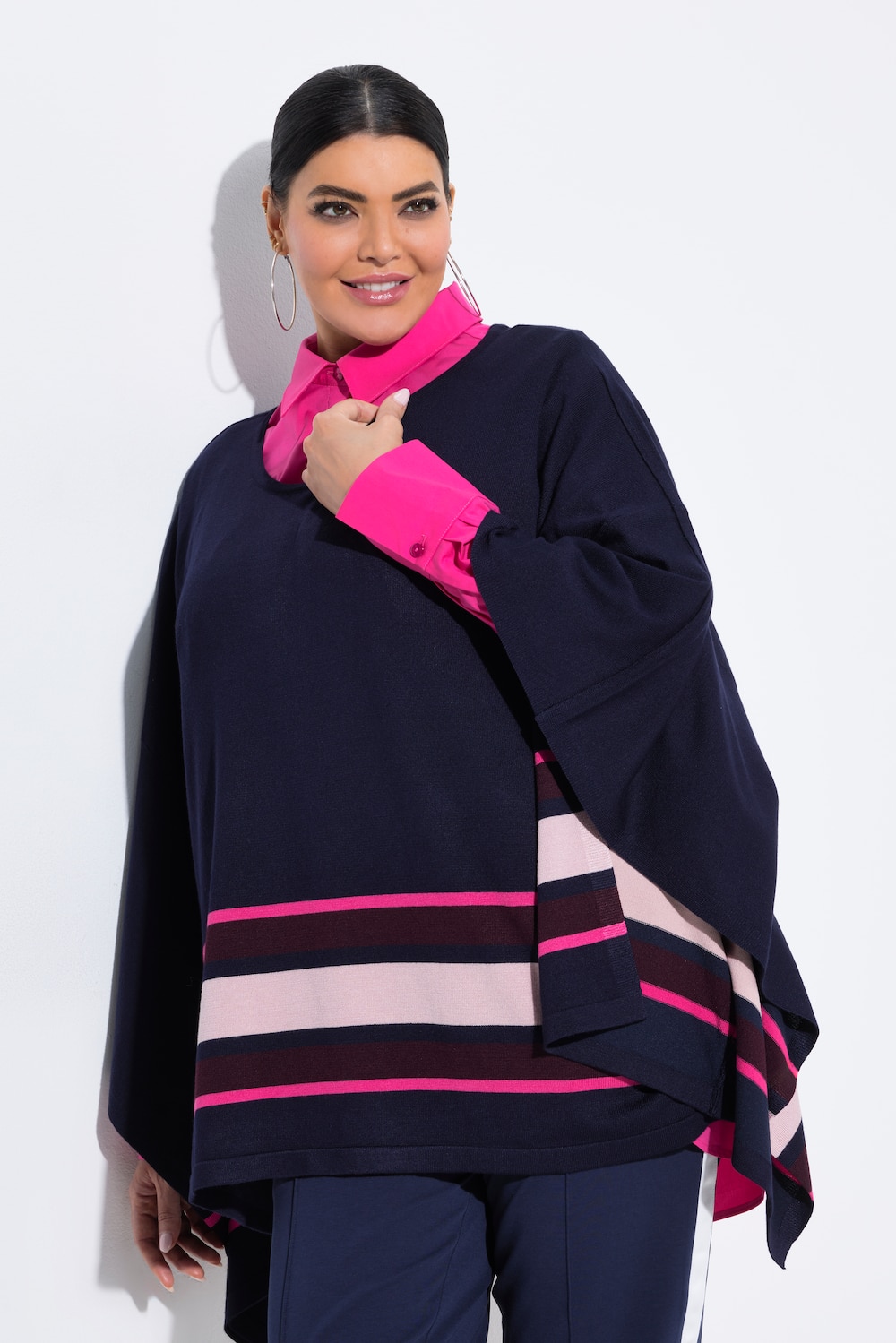 Gebreide cape, strepen, oversized, ronde hals, lange mouw