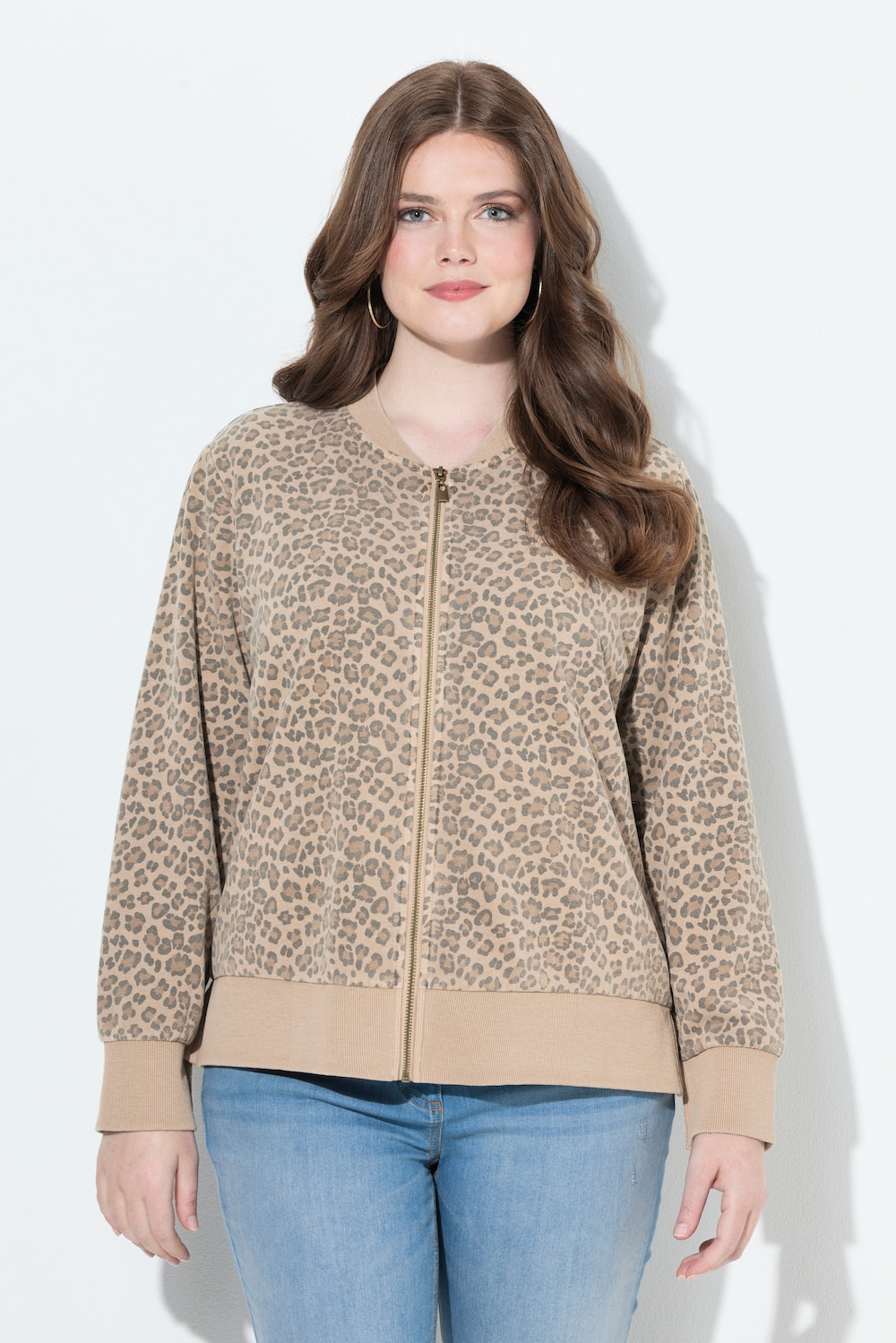 Große Größen Sweatjacke, Damen, beige, Größe: 54/56, Polyester/Baumwolle, Ulla Popken