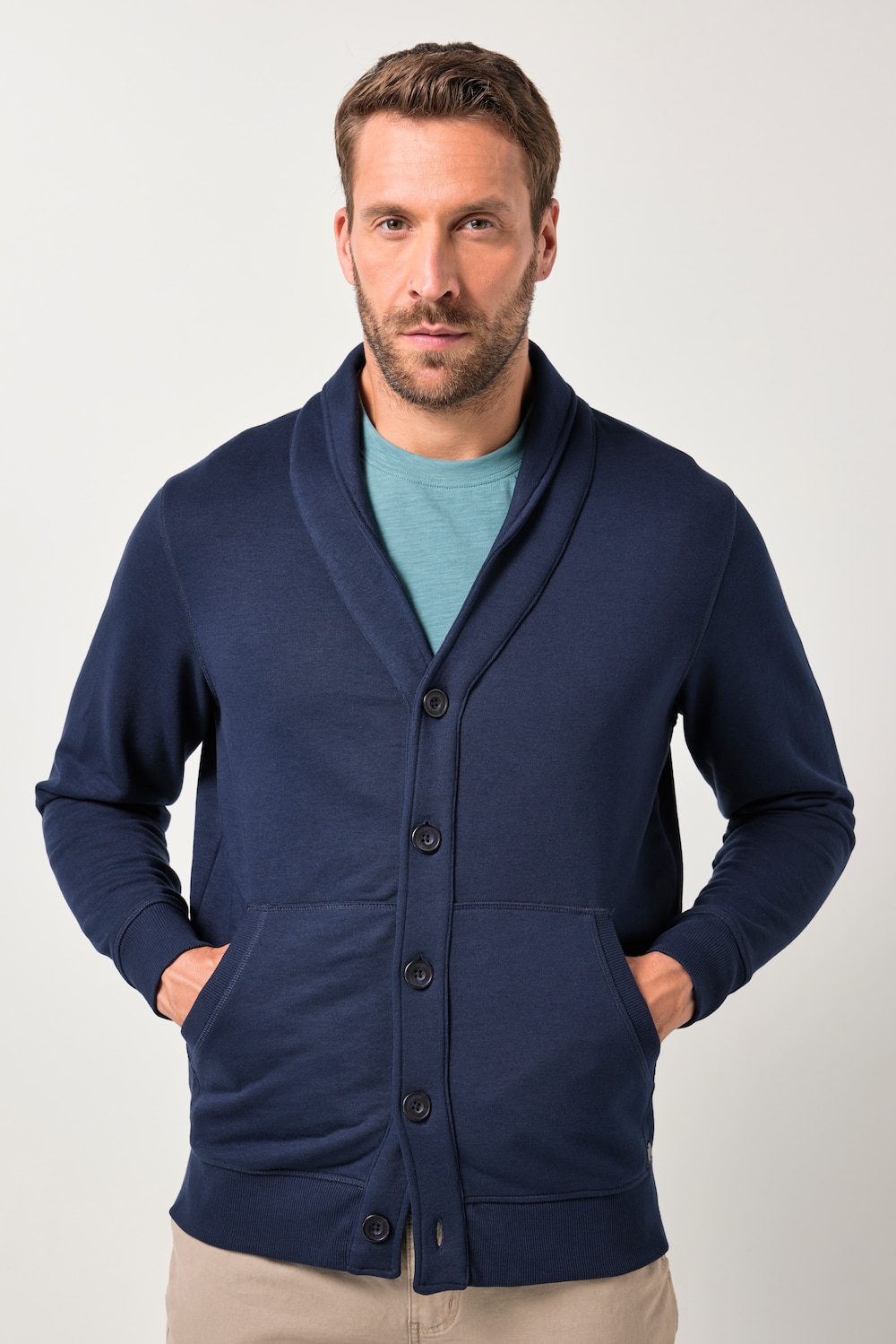 JP1880 Sweatjacke, Schalkragen, Knopfleiste, Kängurutasche, bis 8 XL