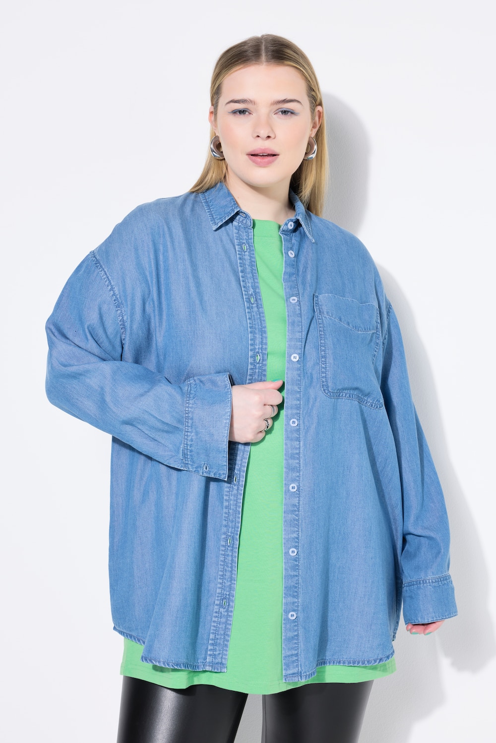 Große Größen Hemd in Jeansoptik, Damen, blau, Größe: 46/48, Synthetische Fasern, Studio Untold