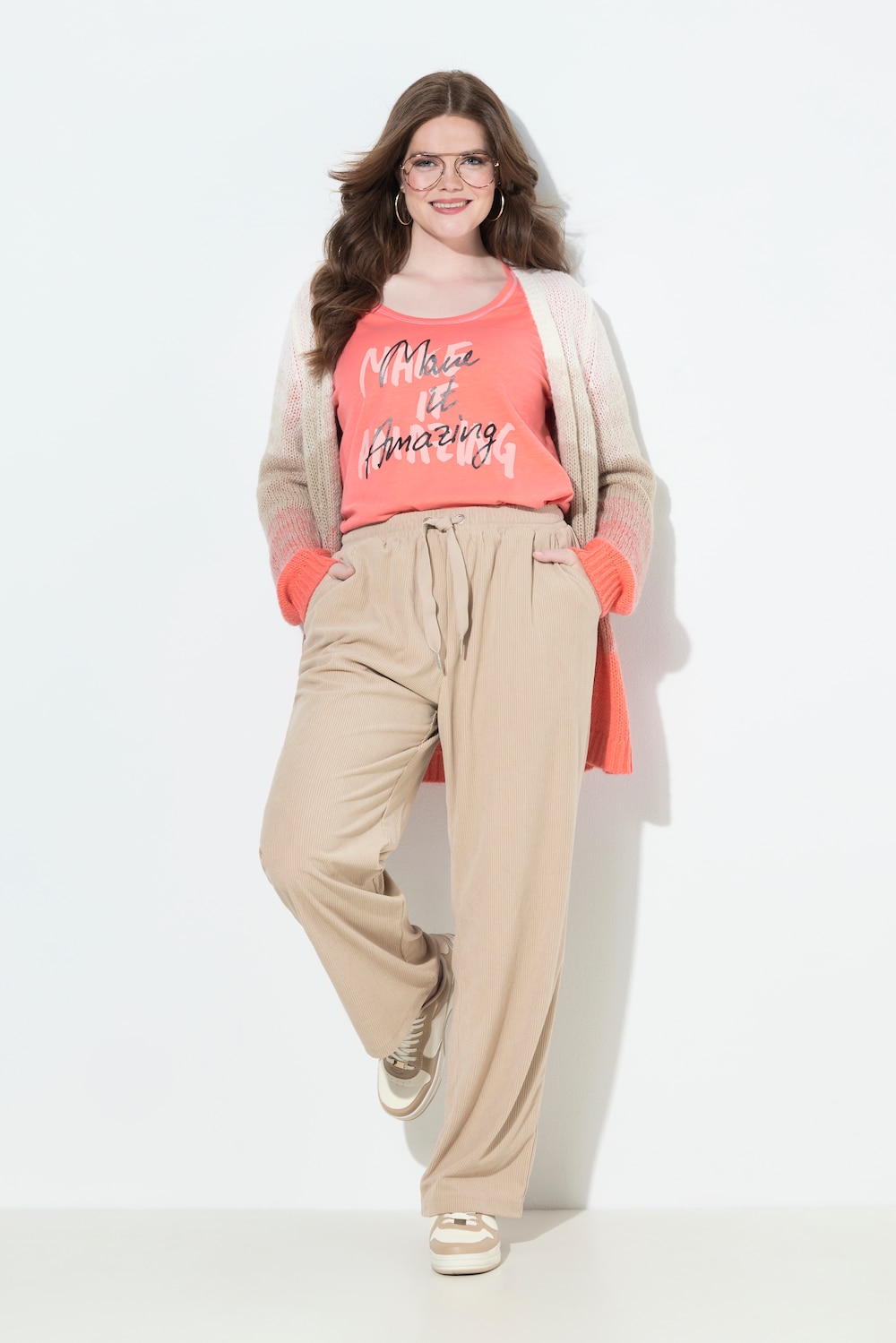 Große Größen Cord-Schlupfhose Rose, Damen, beige, Größe: 62/64, Polyester, Ulla Popken