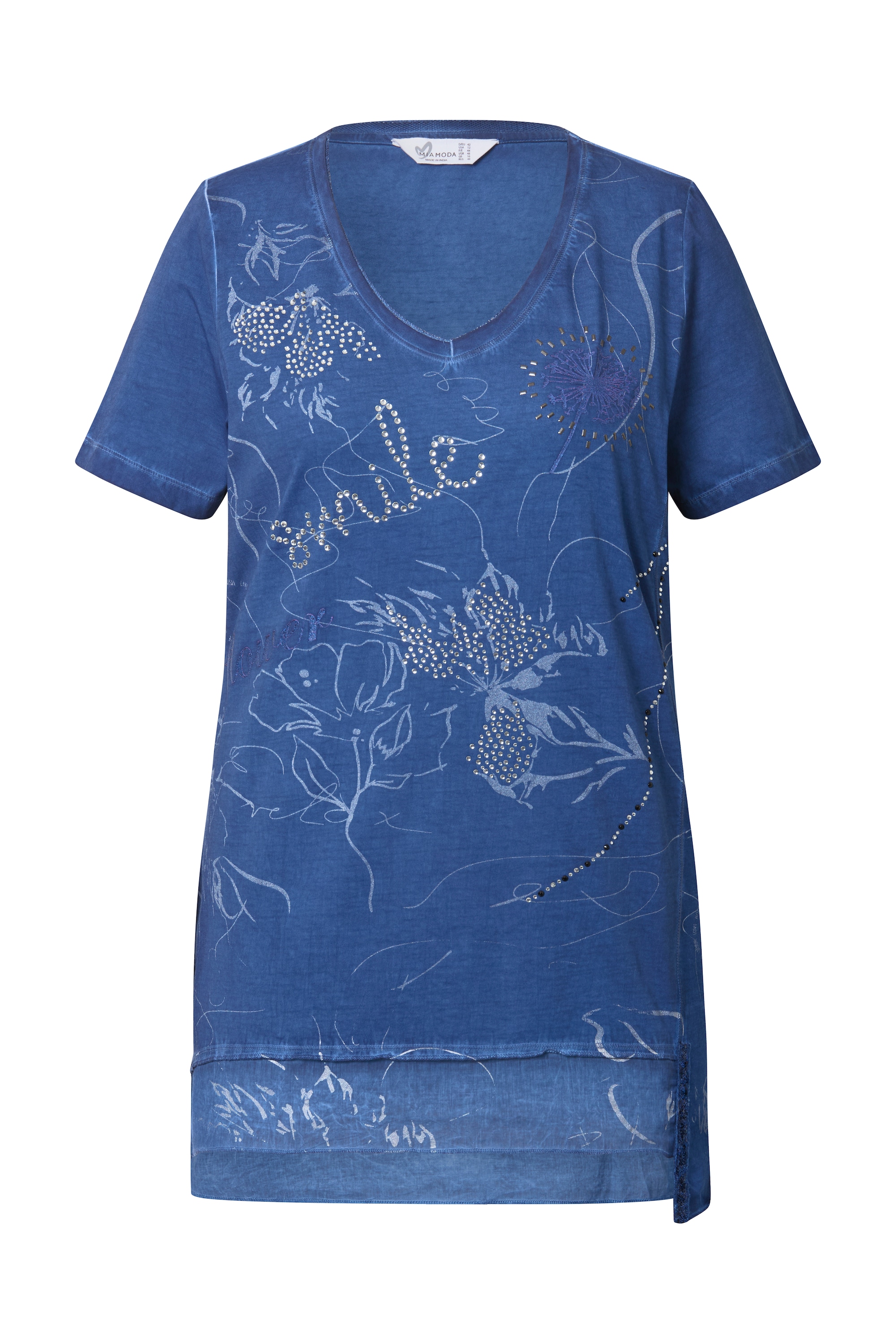 MIAMODA Damen große Größen T Shirt floraler Druck Saum hinten länger 841754