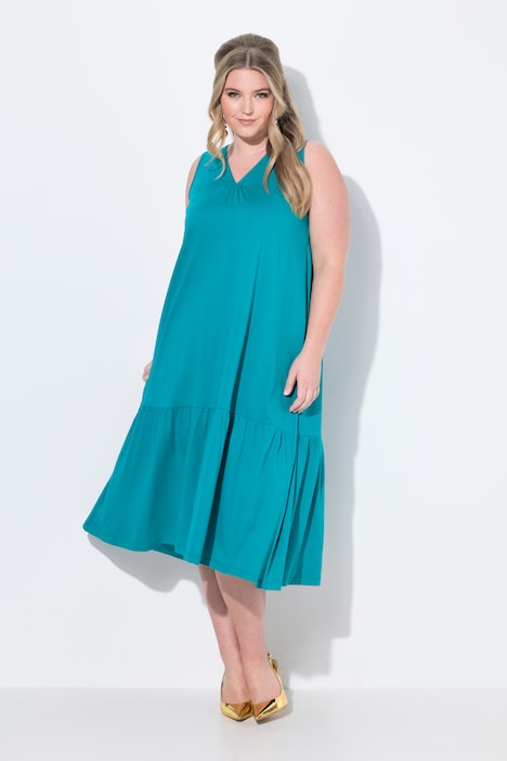 Midikleid, A-Linie, Cupromix-Jersey, Saumvolant