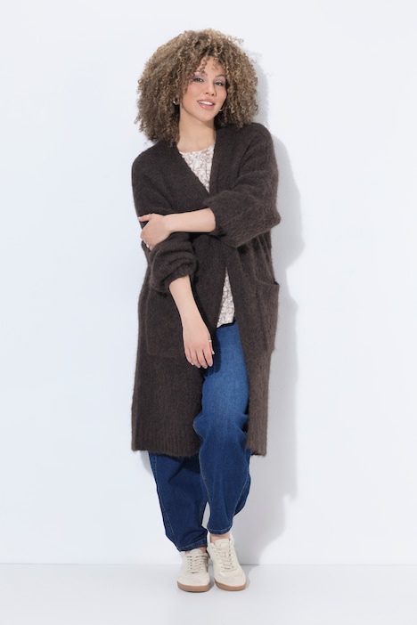 Cardigan long extrêmement doux, manches longues et coupe ouverte
