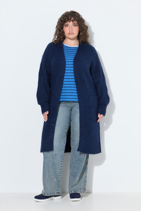Long-Strickjacke, kuschelweich, offene Form, Langarm