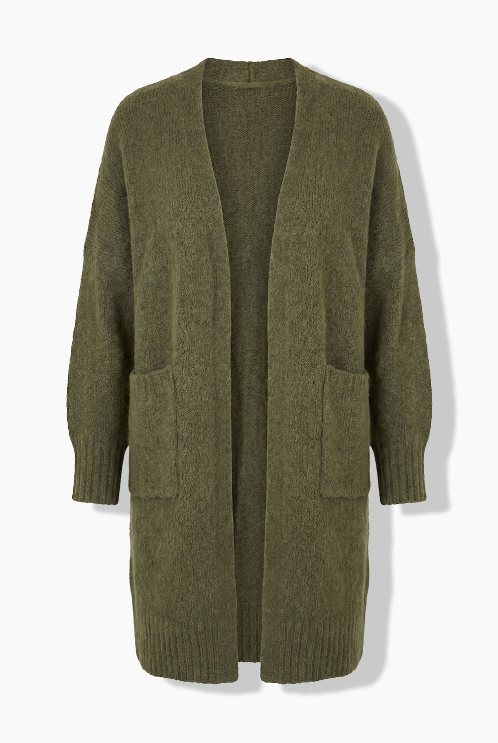 Long-Strickjacke, kuschelweich, offene Form, Langarm