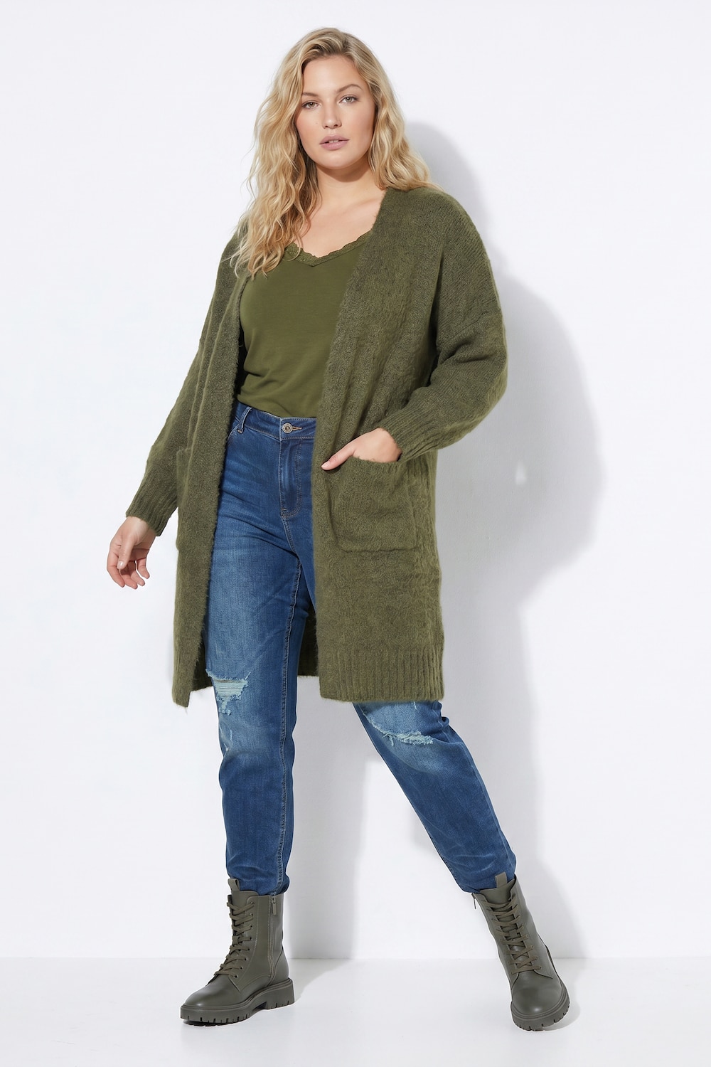 Lang vest, extra zacht, open model, lange mouw