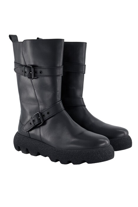 Leather boots, nappa leather, decorative straps, zip, width H