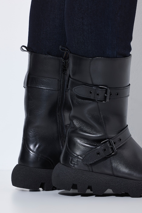 Leder-Boots, Nappaleder, Zierbänder, Zipper, Weite H