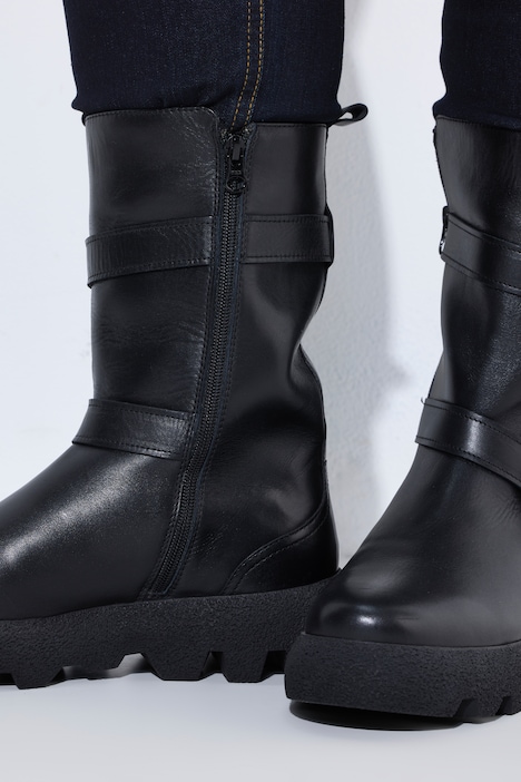 Leder-Boots, Nappaleder, Zierbänder, Zipper, Weite H