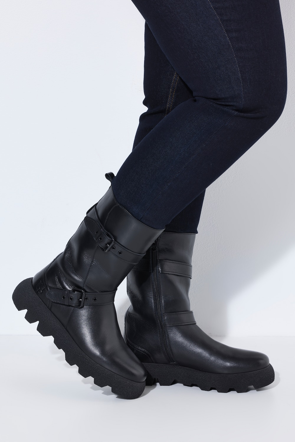 Leder-Boots, Nappaleder, Zierbänder, Zipper, Weite H