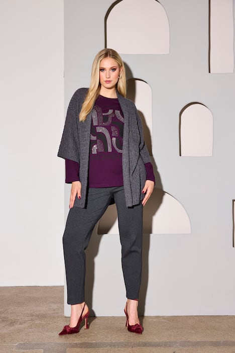 Strickjacke, Strukturstrick, Oversized, V-Ausschnitt, 3/4-Arm