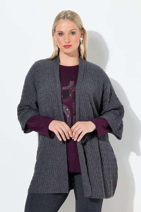 Vest, structuurbreisel, oversized, V-hals, 3/4-mouw