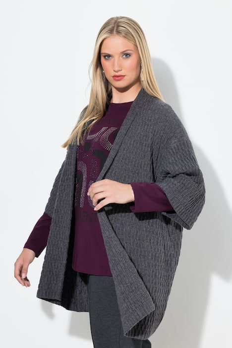 Vest, structuurbreisel, oversized, V-hals, 3/4-mouw