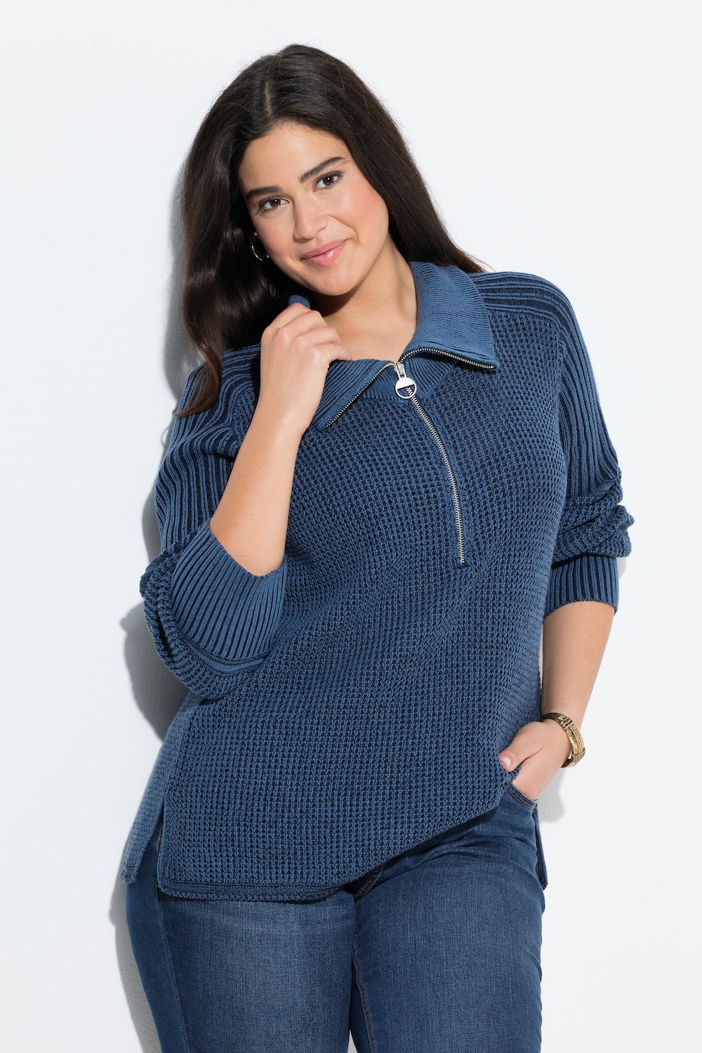Pullover, Vintage-Look, Troyerkragen, Langarm