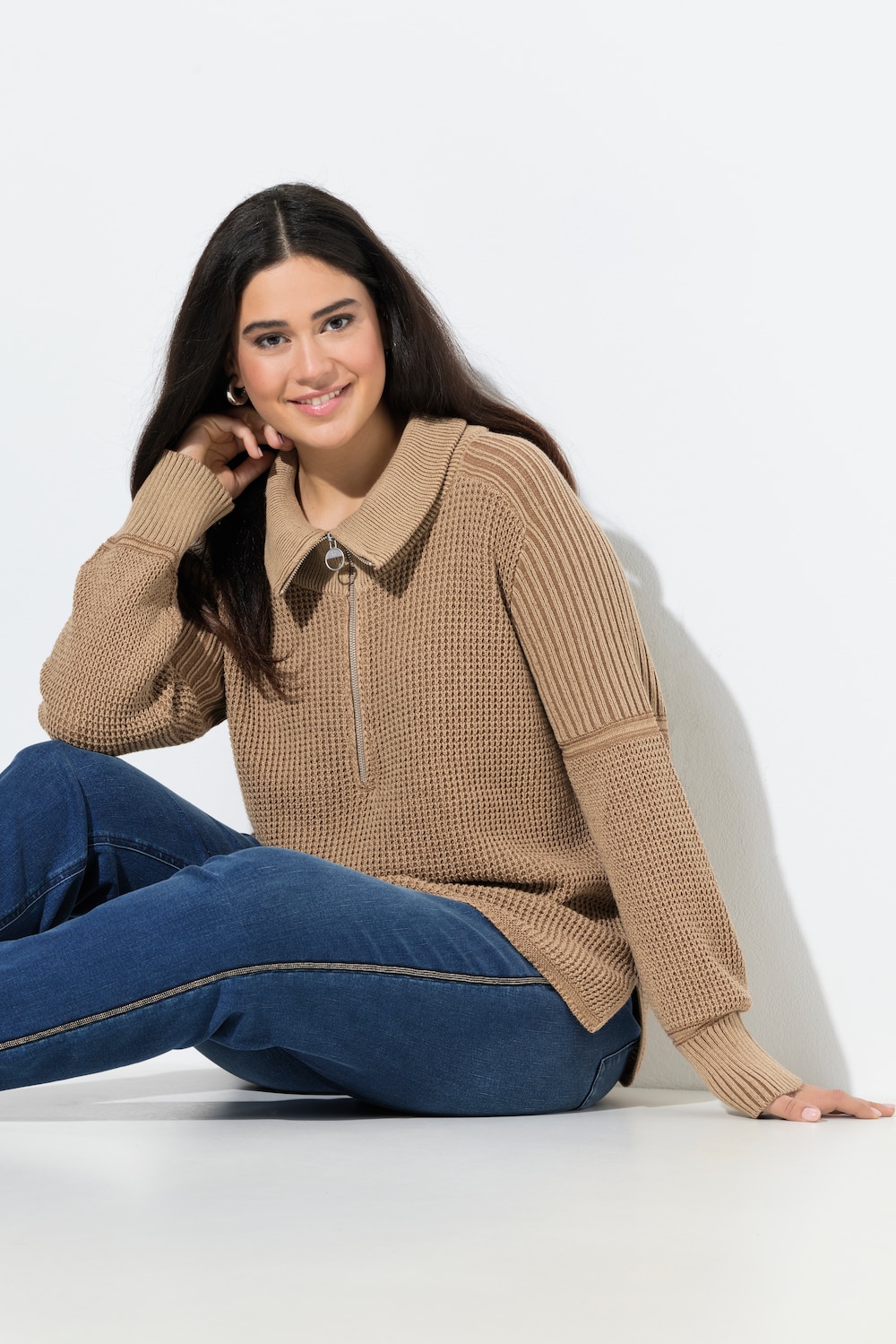 Pullover, Vintage-Look, Troyerkragen, Langarm