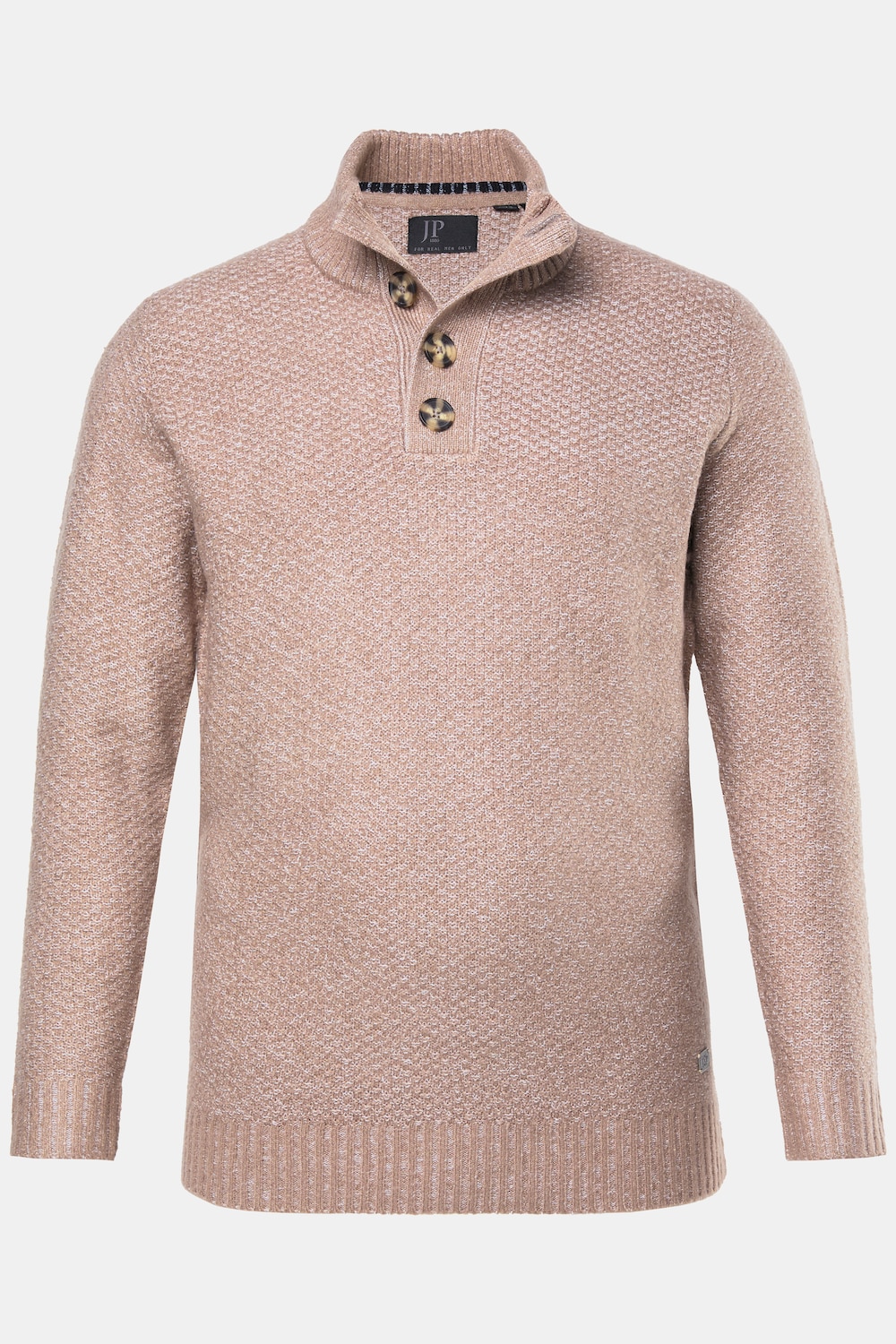 Pull camionneur en maille JP 1880, col avec patte de boutonnage, maille texturée CashmereTouch - jusqu'au 7 XL