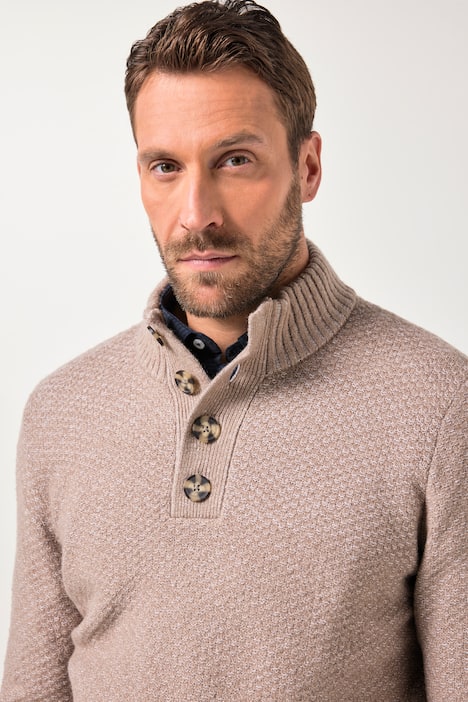 Maglione polo JP1880 in maglia lavorata con CashmereTouch e scollo con abbottonatura, fino alla tg. 7XL