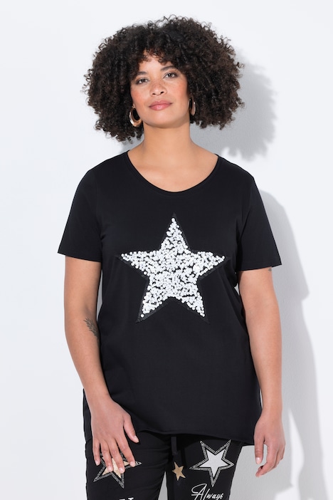 T-shirt, A-lijn, ster met glittersteentjes