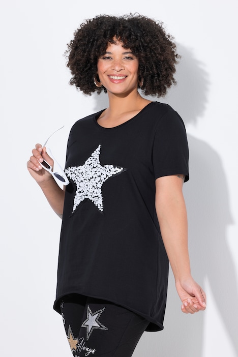 T-shirt, A-lijn, ster met glittersteentjes