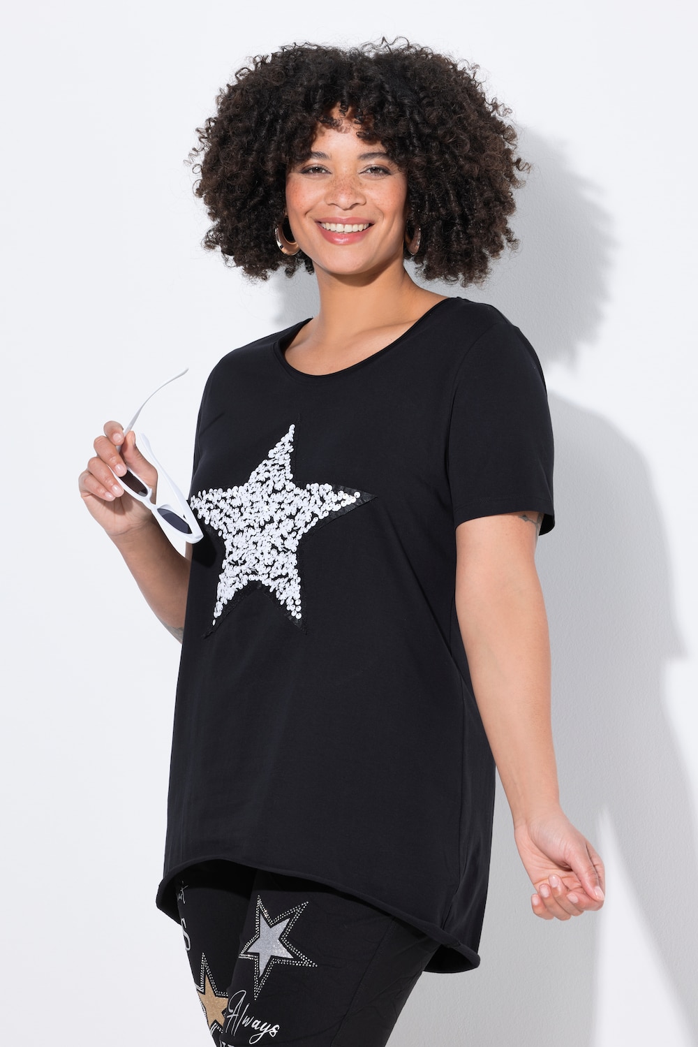 T-Shirt, A-Linie, Pailletten-Stern