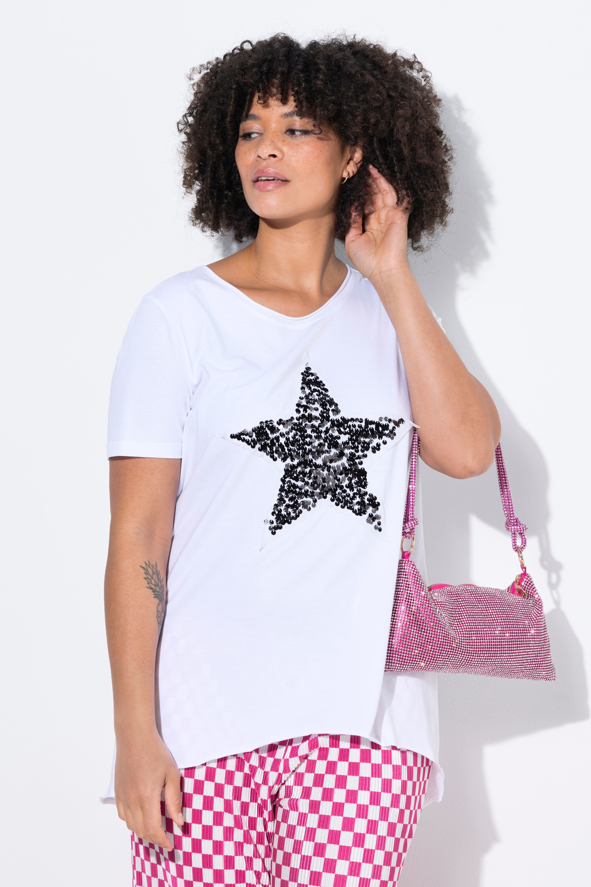 Angel of Style Damen große Größen T Shirt A Linie Pailletten Stern 841789