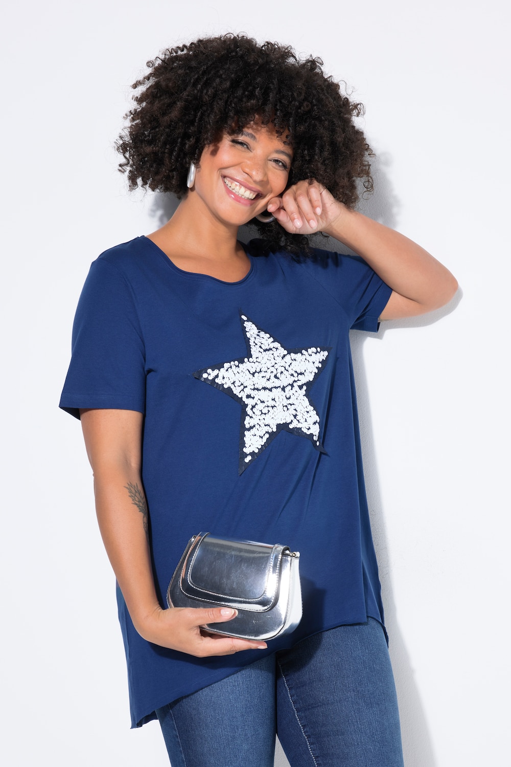 T-Shirt, A-Linie, Pailletten-Stern